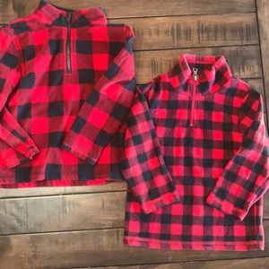 Two red & black plaid fleeces
